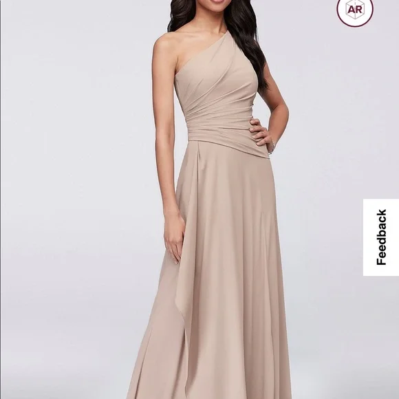 David Bridal One Shoulder Georgette Cascade Bridesmaid Dress - Picture 2 of 2